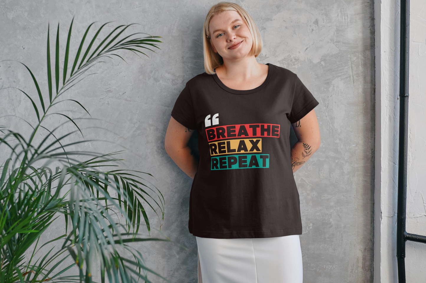 GRAPHIC PRINTED CLASSIC CREW TSHIRT - BREATHE RELAX REPEAT