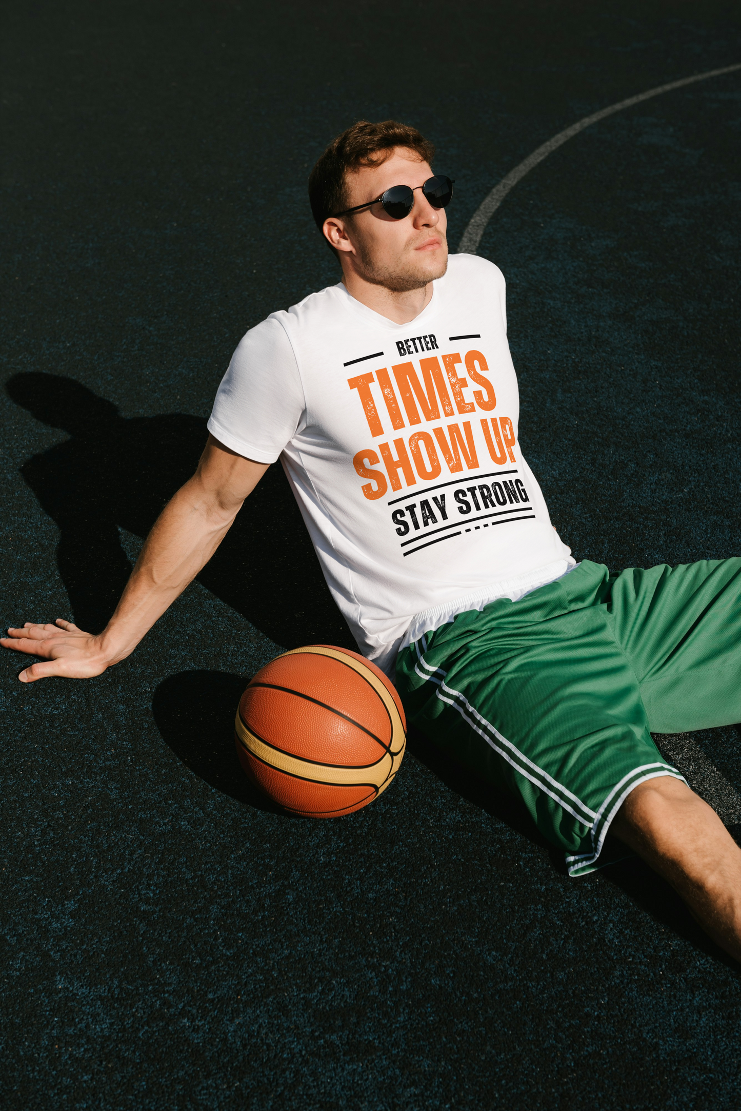 GRAPHIC PRINTED CLASSIC CREW TSHIRT - BETTER TIMES SHOW UP STAY STRONG
