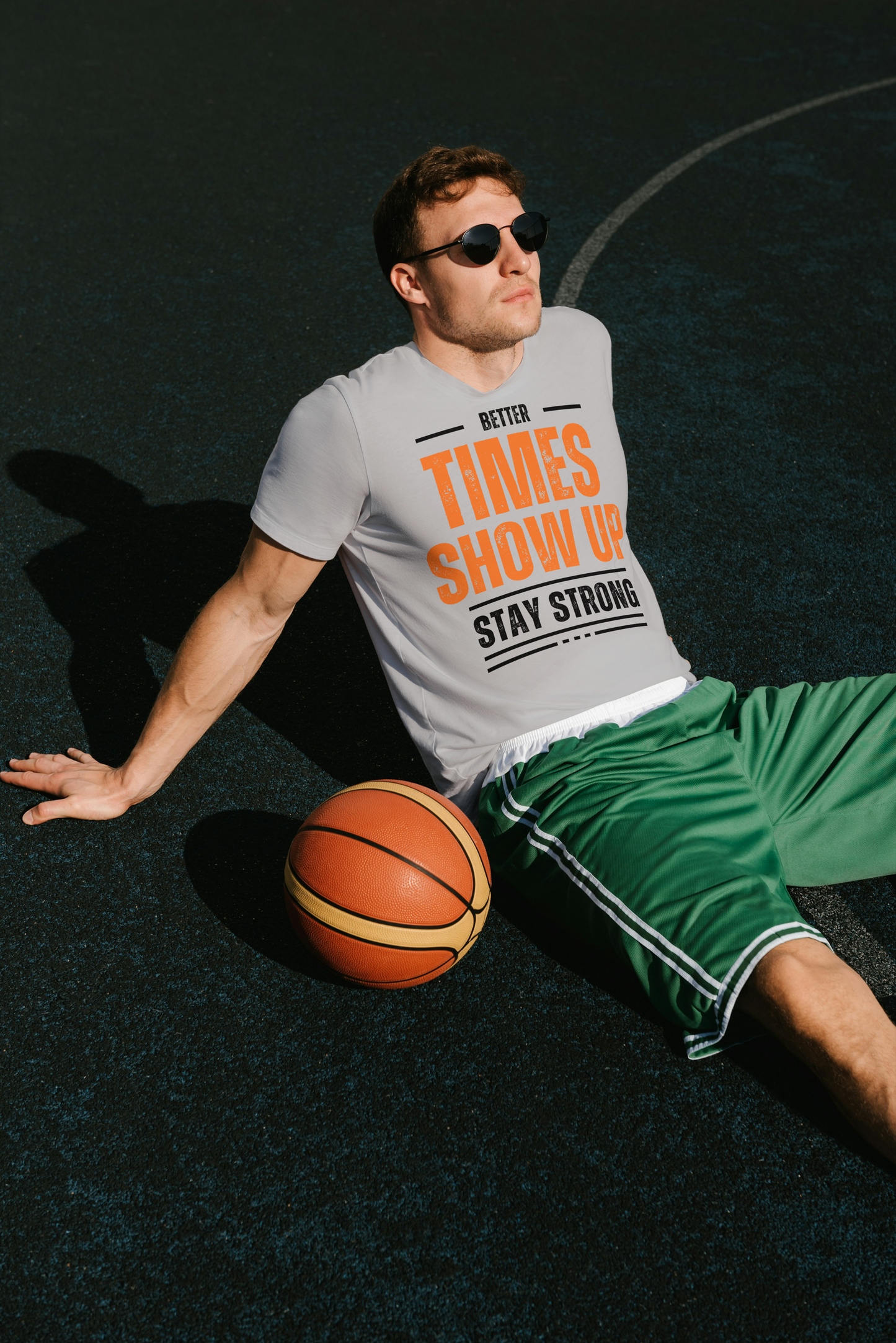 GRAPHIC PRINTED CLASSIC CREW TSHIRT - BETTER TIMES SHOW UP STAY STRONG