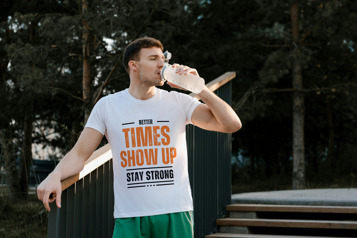 GRAPHIC PRINTED CLASSIC CREW TSHIRT - BETTER TIMES SHOW UP STAY STRONG