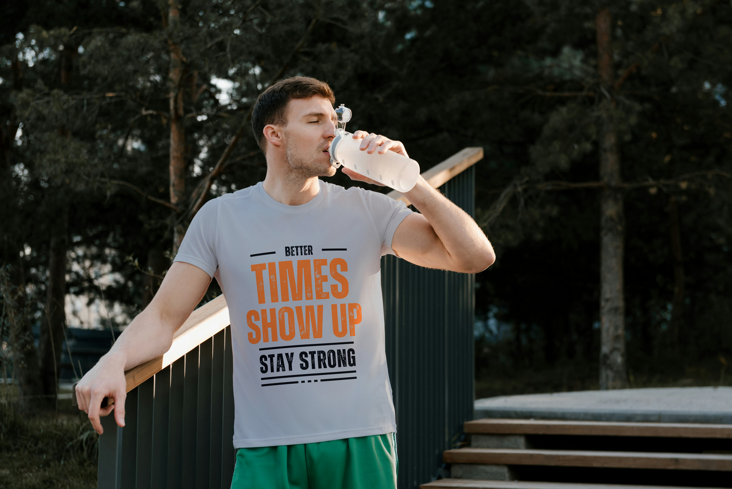 GRAPHIC PRINTED CLASSIC CREW TSHIRT - BETTER TIMES SHOW UP STAY STRONG