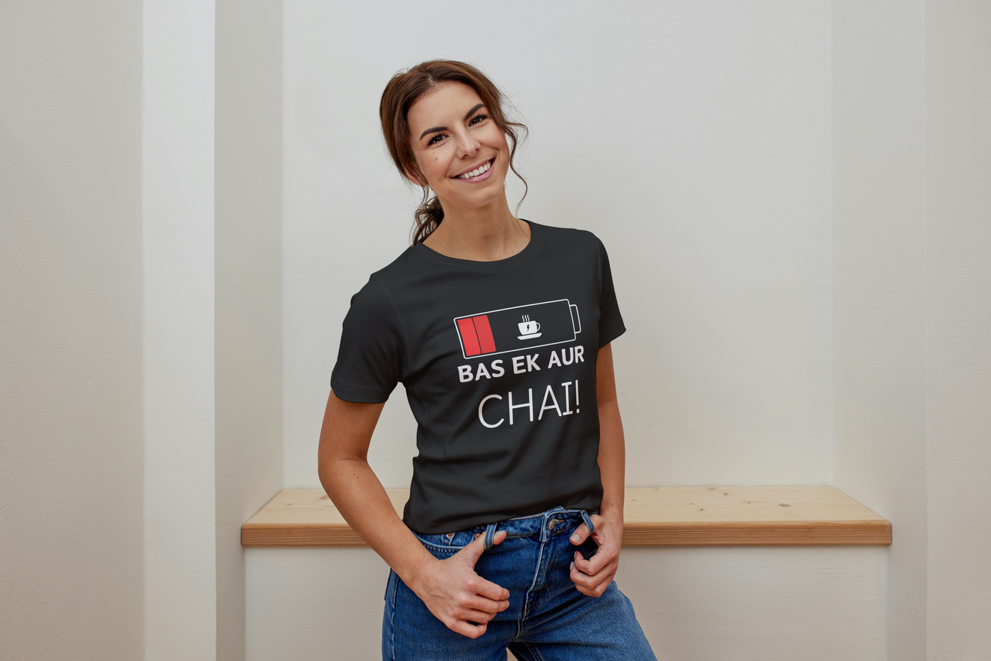 GRAPHIC PRINTED CLASSIC CREW TSHIRT - BAS EK AUR CHAI