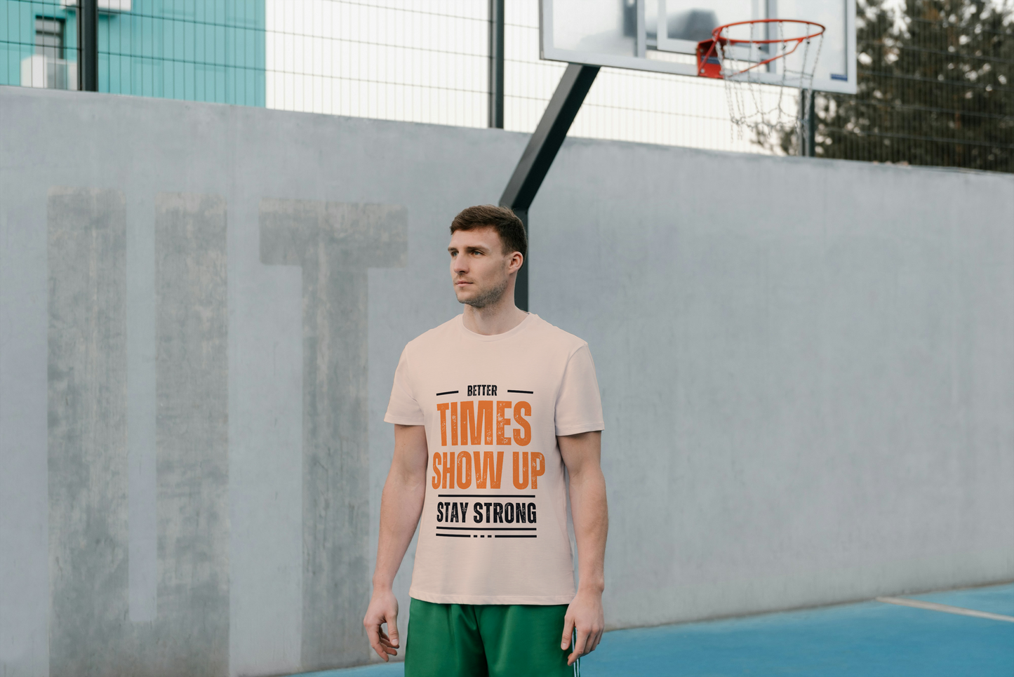 GRAPHIC PRINTED CLASSIC CREW TSHIRT - BETTER TIMES SHOW UP STAY STRONG