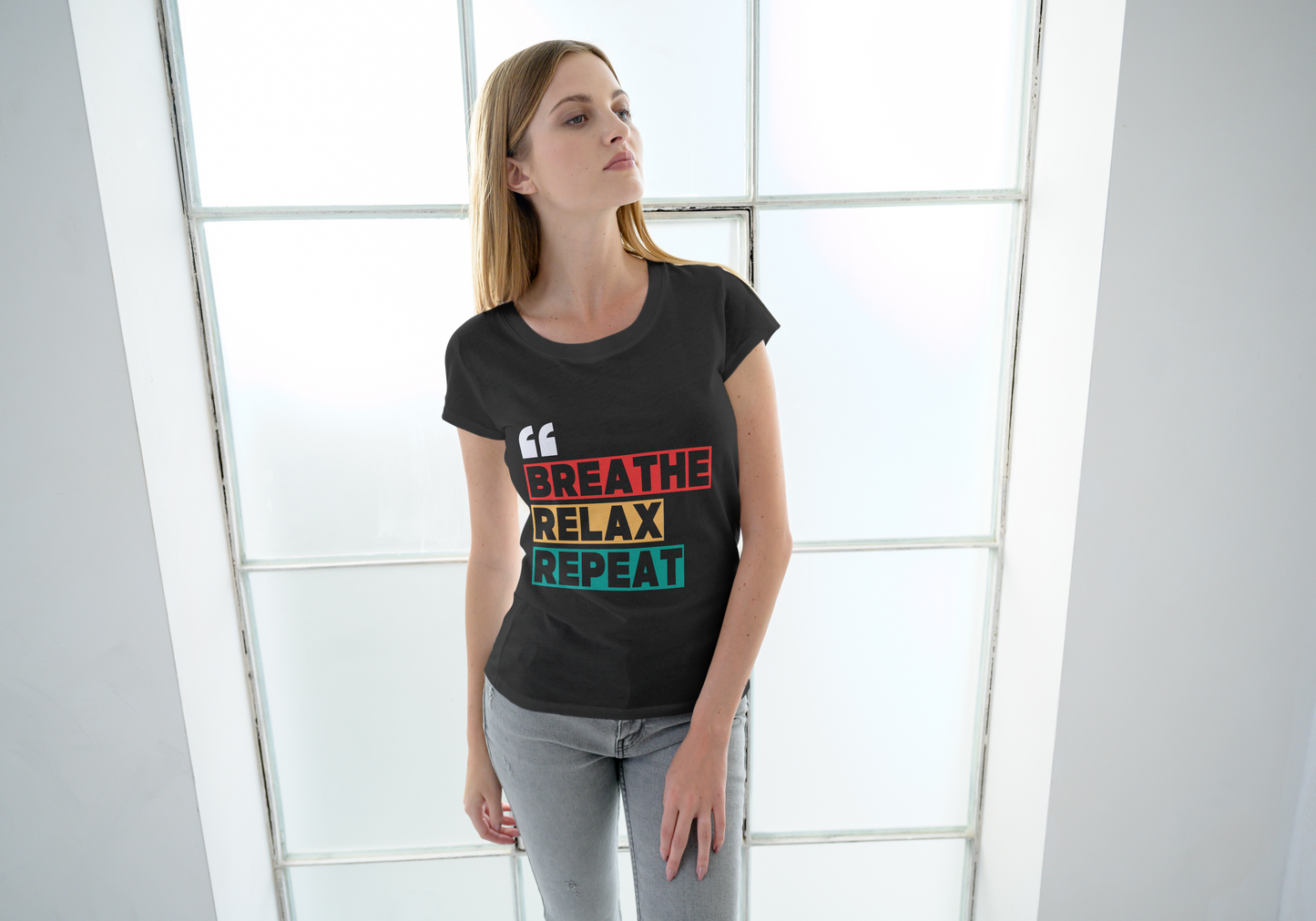GRAPHIC PRINTED CLASSIC CREW TSHIRT - BREATHE RELAX REPEAT