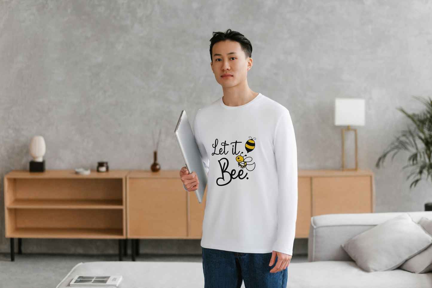 GRAPHIC PRINTED FULL SLEVEES TSHIRT FOR MEN - LET IT BEE