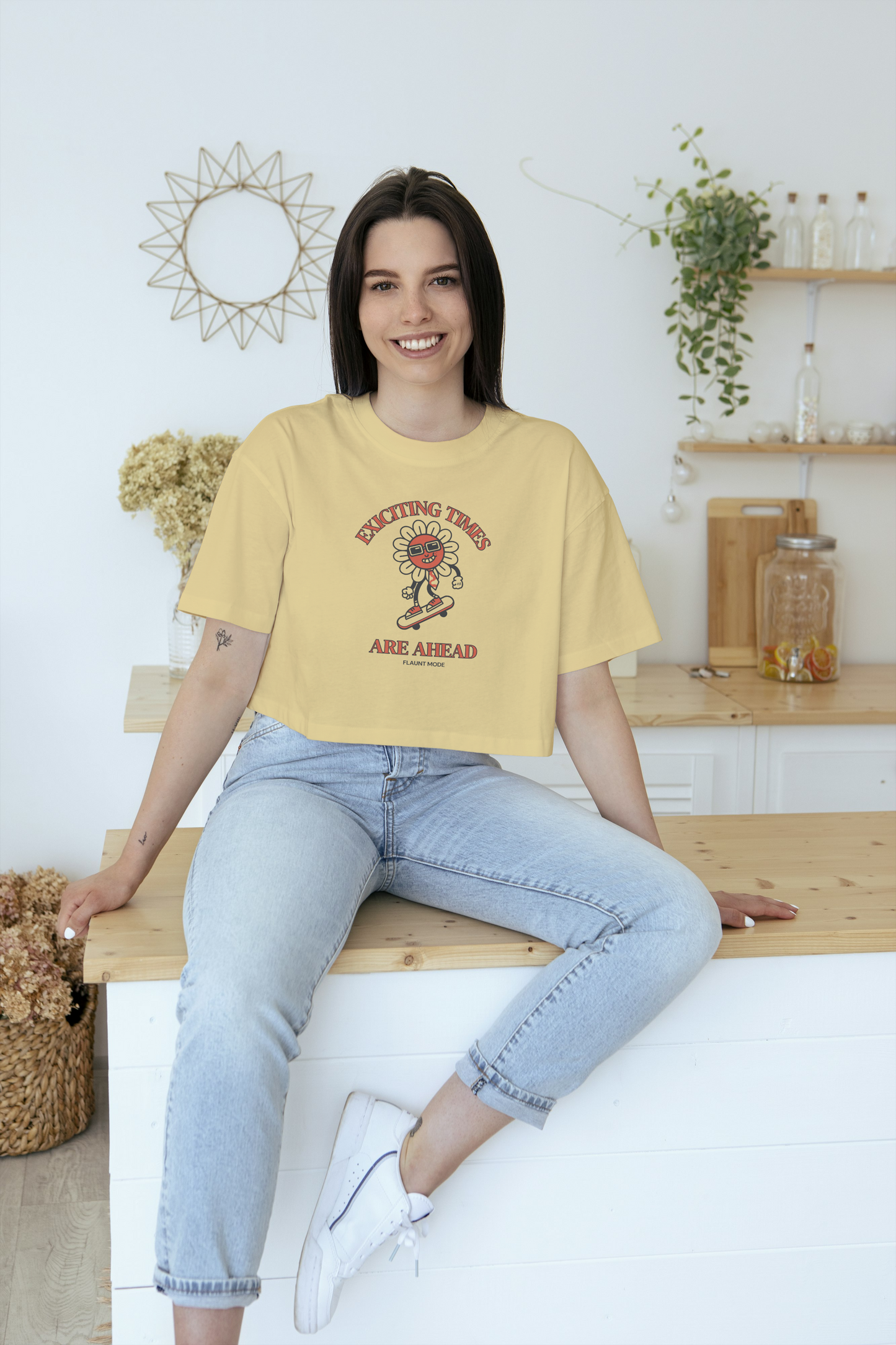 GRAPHIC PRINTED CROP TOP - EXCITING TIMES ARE AHEAD