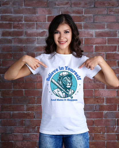 GRAPHIC PRINTED CLASSIC CREW TSHIRT - BELIEVE IN YOURSELF
