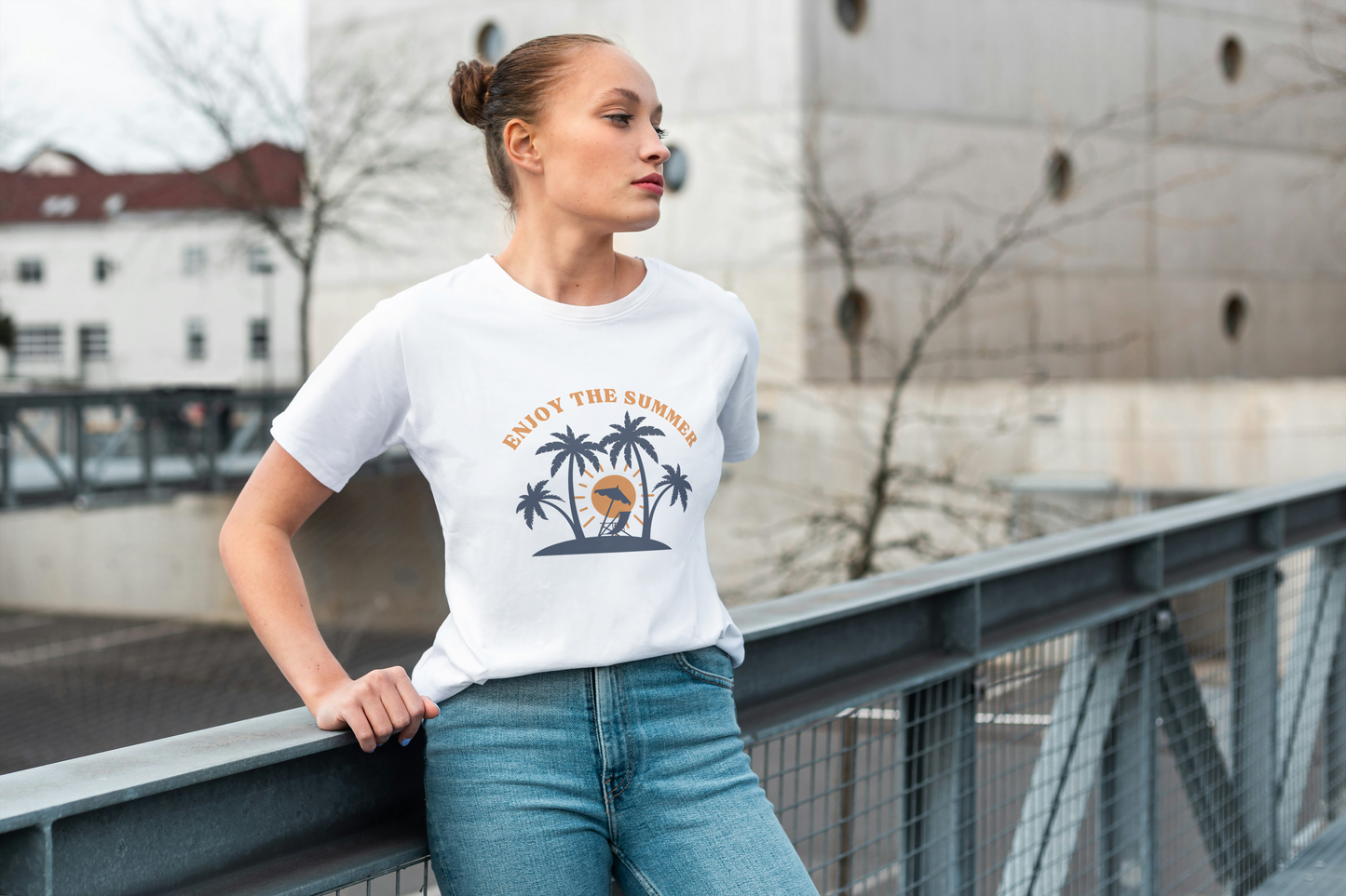 GRAPHIC PRINTED CLASSIC CREW TSHIRT - ENJOY THE SUMMER