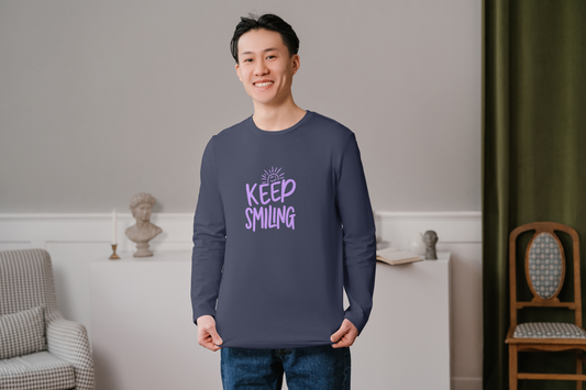 GRAPHIC PRINTED FULL SLEVEES TSHIRT FOR MEN  - KEEP SMILING