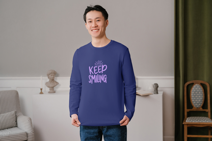 GRAPHIC PRINTED FULL SLEVEES TSHIRT FOR MEN  - KEEP SMILING