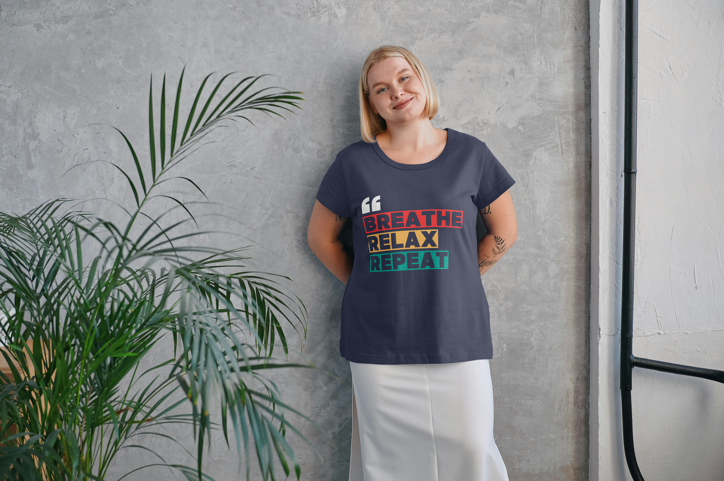 GRAPHIC PRINTED CLASSIC CREW TSHIRT - BREATHE RELAX REPEAT