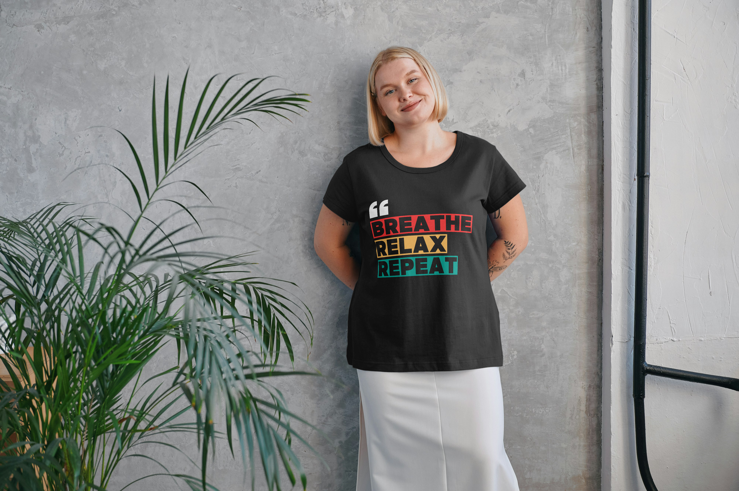 GRAPHIC PRINTED CLASSIC CREW TSHIRT - BREATHE RELAX REPEAT
