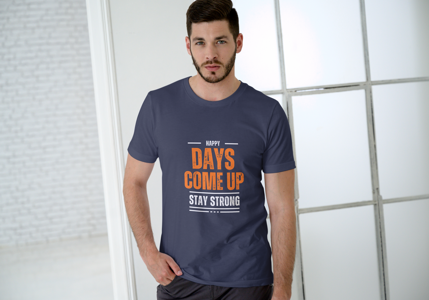 GRAPHIC PRINTED CLASSIC CREW TSHIRT - HAPPY DAYS COME UP STAY STRONG