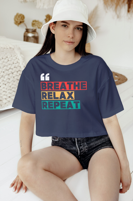 GRAPHIC PRINTED CROP TOP - BREATHE RELAX REPEAT