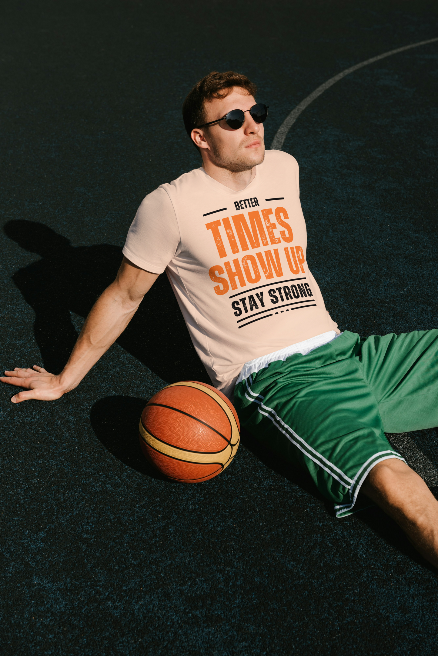 GRAPHIC PRINTED CLASSIC CREW TSHIRT - BETTER TIMES SHOW UP STAY STRONG