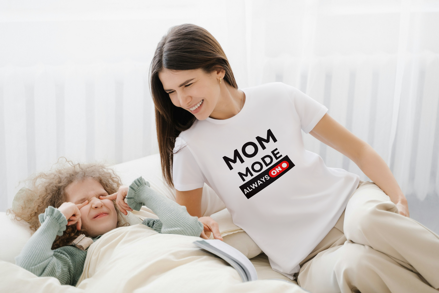 GRAPHIC PRINTED CLASSIC CREW TSHIRT - MOM MODE ALWAYS ON