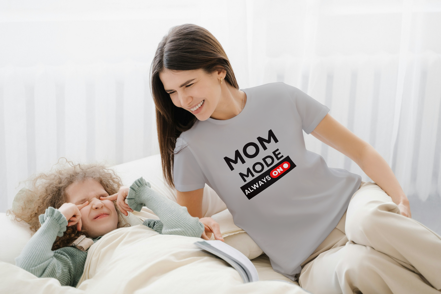 GRAPHIC PRINTED CLASSIC CREW TSHIRT - MOM MODE ALWAYS ON