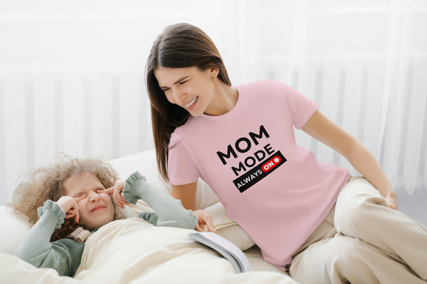 GRAPHIC PRINTED CLASSIC CREW TSHIRT - MOM MODE ALWAYS ON