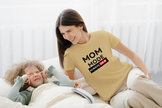 GRAPHIC PRINTED CLASSIC CREW TSHIRT - MOM MODE ALWAYS ON