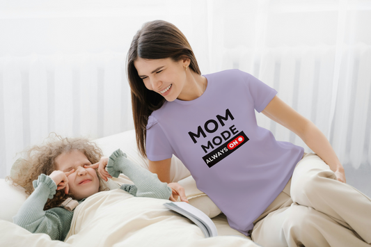 GRAPHIC PRINTED CLASSIC CREW TSHIRT - MOM MODE ALWAYS ON