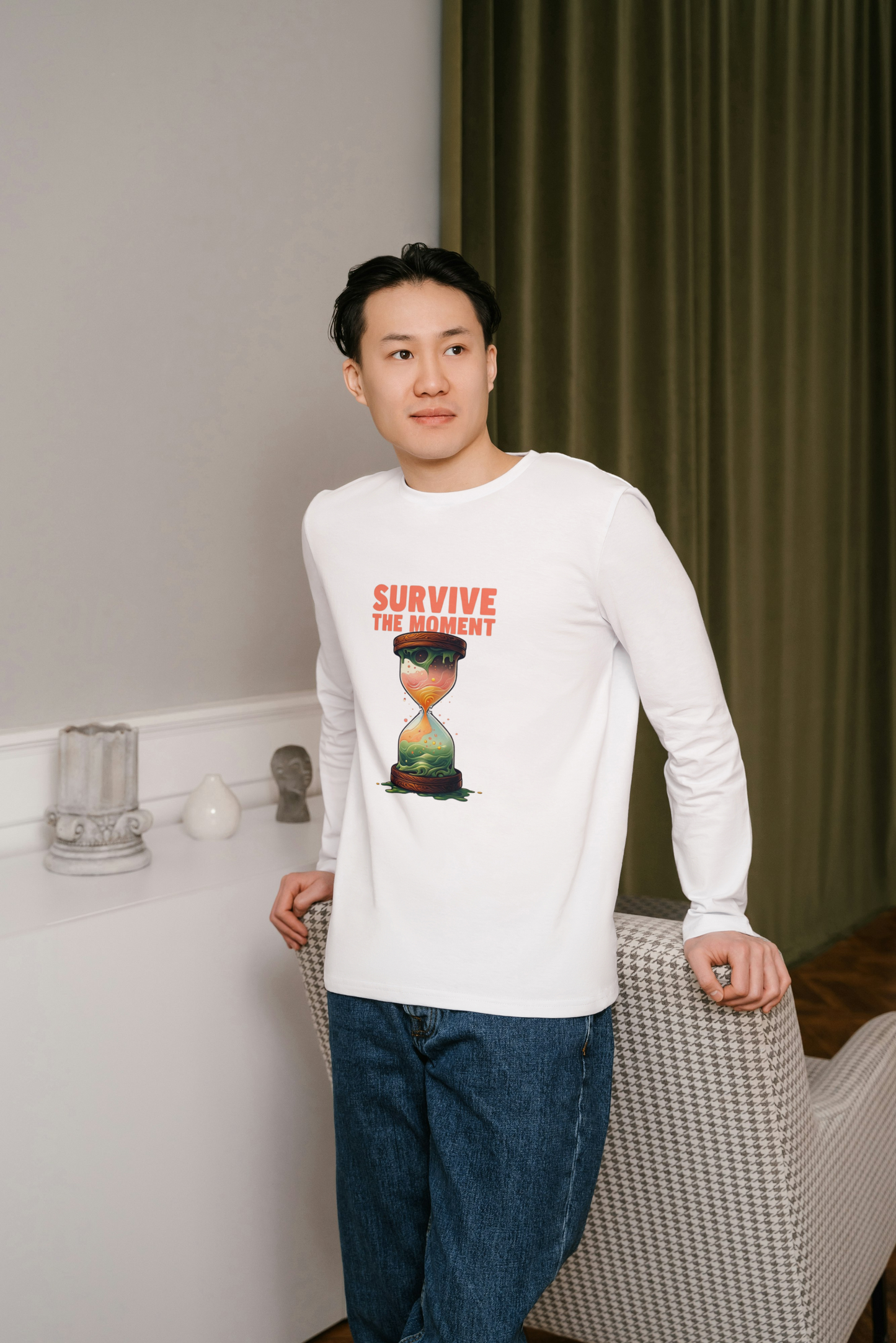 GRAPHIC PRINTED FULL SLEVEES TSHIRT FOR MEN  - SURVIVE THE MOMENT
