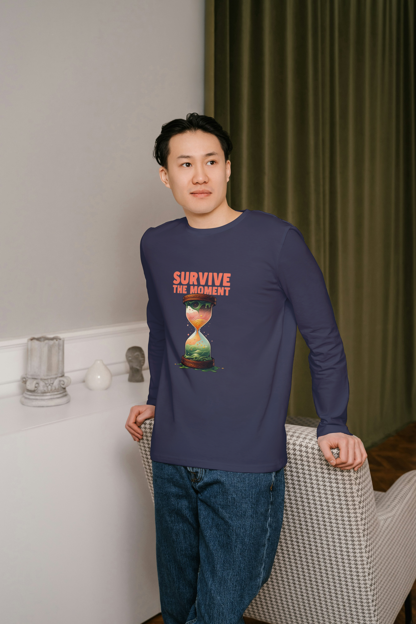 GRAPHIC PRINTED FULL SLEVEES TSHIRT FOR MEN  - SURVIVE THE MOMENT