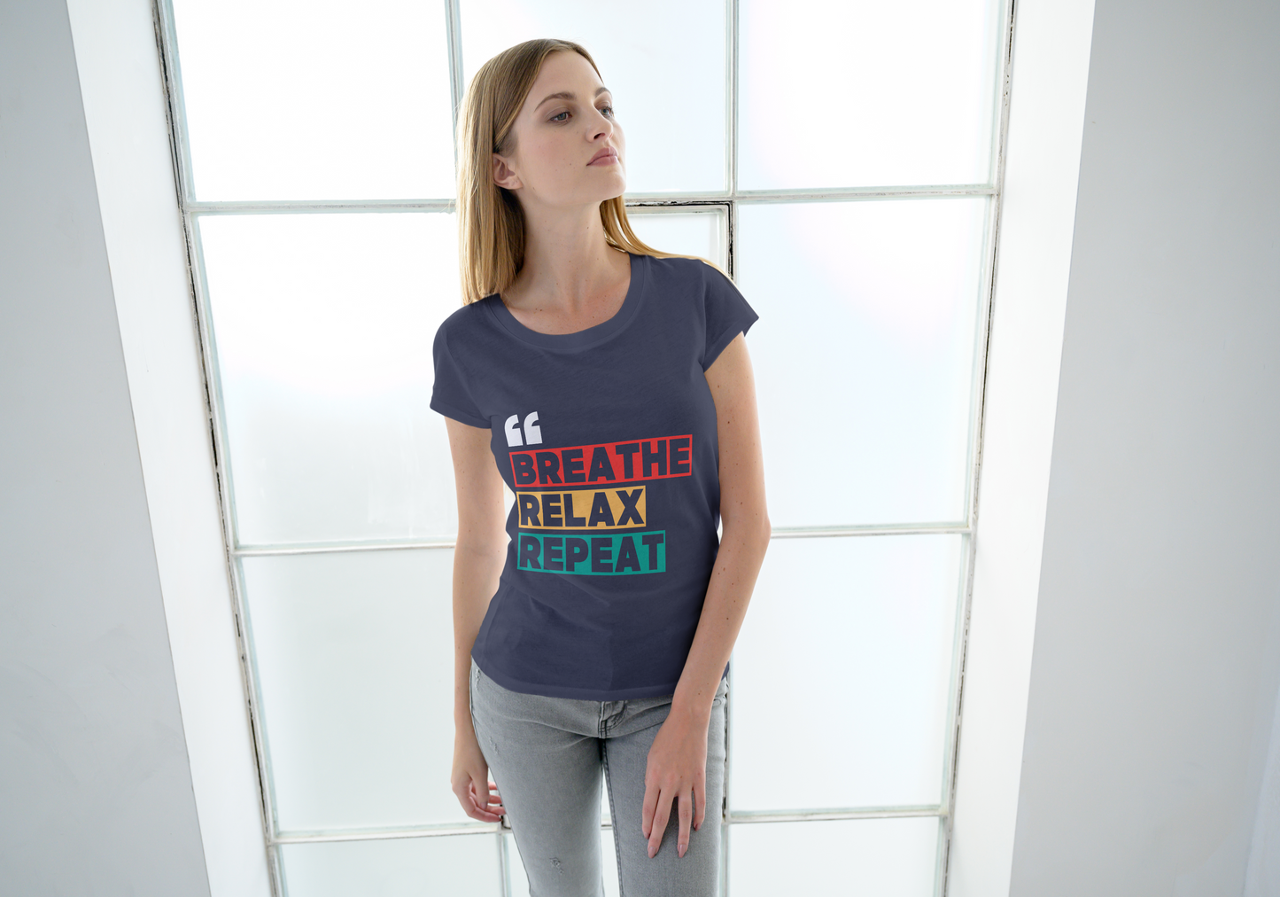 GRAPHIC PRINTED CLASSIC CREW TSHIRT - BREATHE RELAX REPEAT
