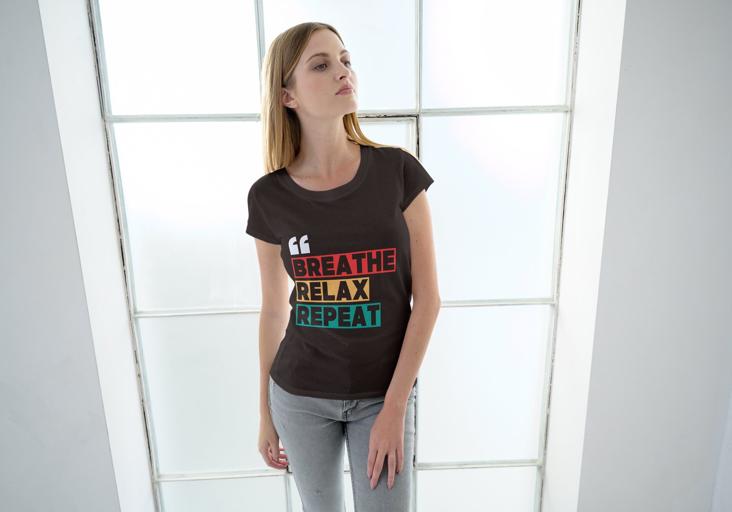 GRAPHIC PRINTED CLASSIC CREW TSHIRT - BREATHE RELAX REPEAT
