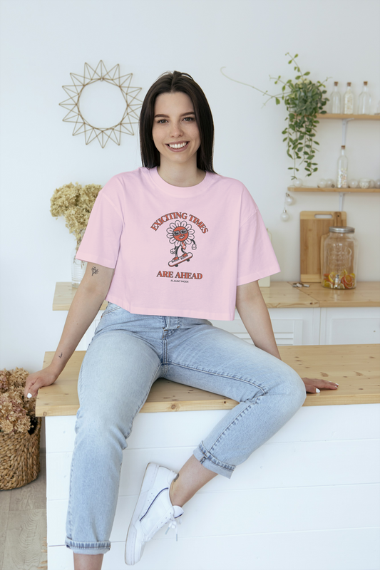 GRAPHIC PRINTED CROP TOP - EXCITING TIMES ARE AHEAD