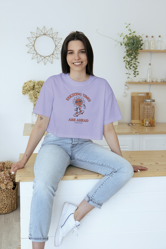 GRAPHIC PRINTED CROP TOP - EXCITING TIMES ARE AHEAD