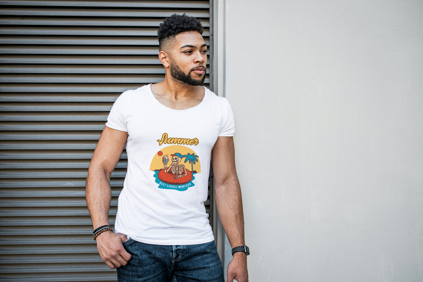 GRAPHIC PRINTED CLASSIC CREW TSHIRT - SUMMER SALT LICKED MEMORIES