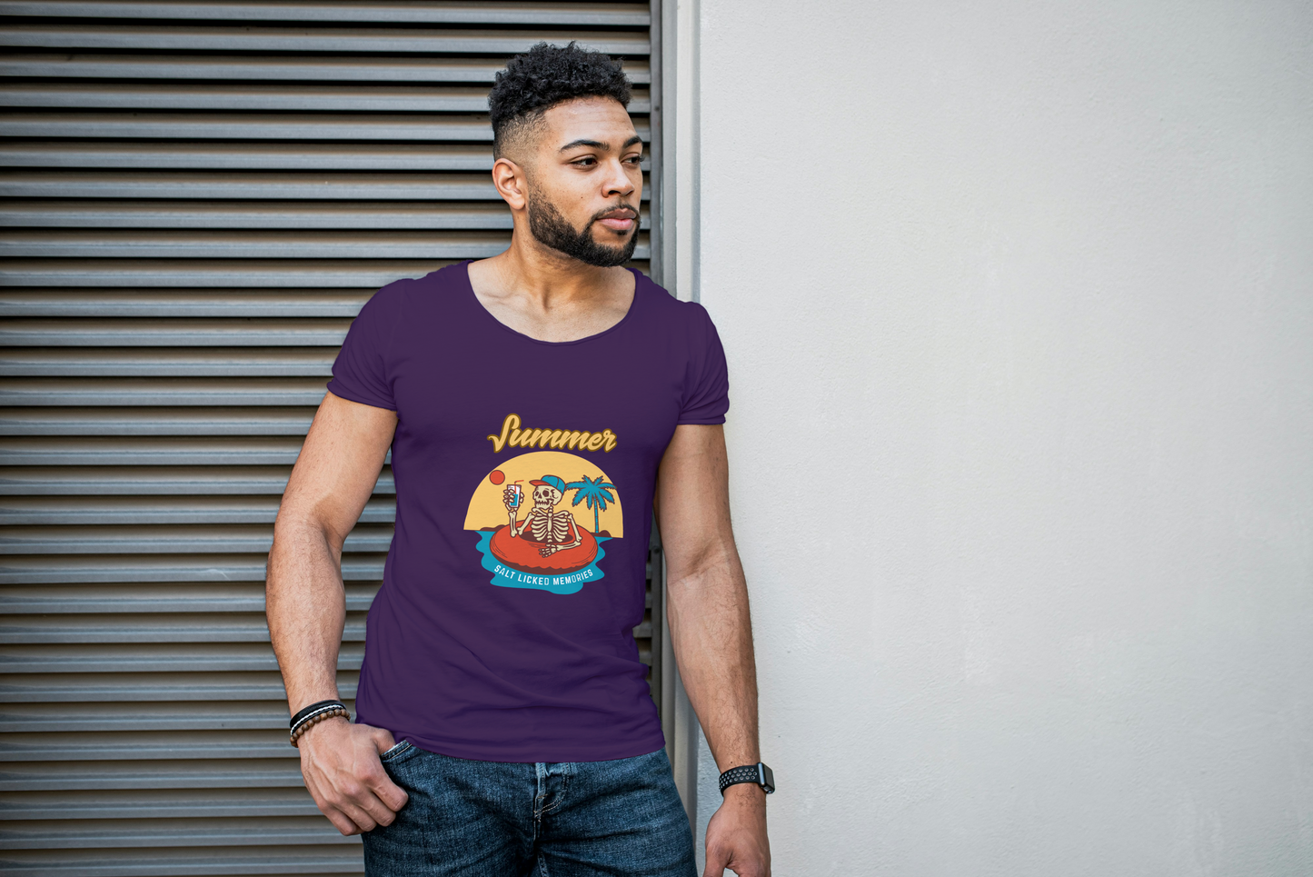 GRAPHIC PRINTED CLASSIC CREW TSHIRT - SUMMER SALT LICKED MEMORIES