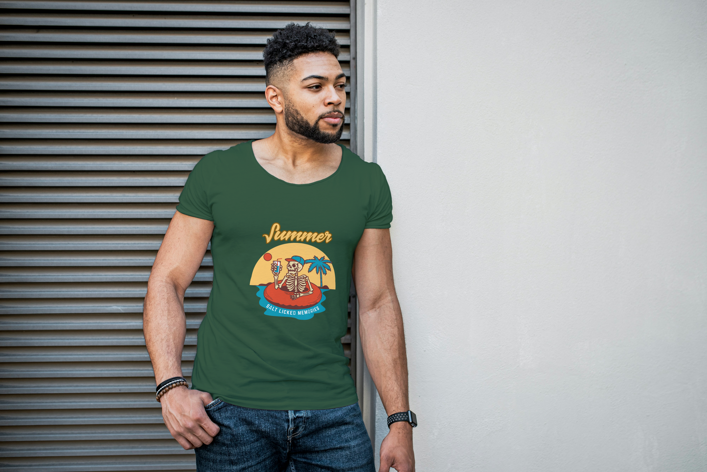 GRAPHIC PRINTED CLASSIC CREW TSHIRT - SUMMER SALT LICKED MEMORIES