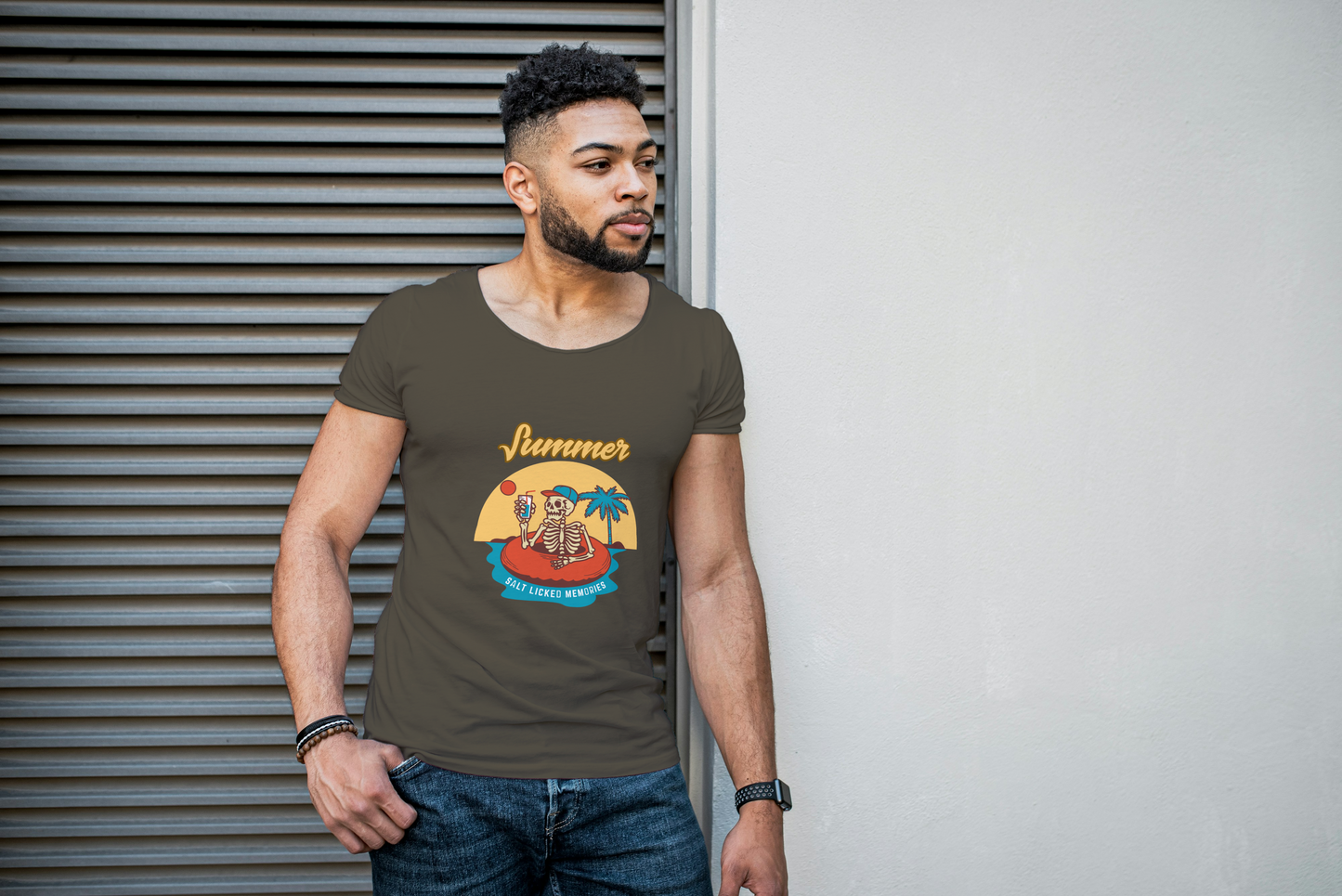 GRAPHIC PRINTED CLASSIC CREW TSHIRT - SUMMER SALT LICKED MEMORIES