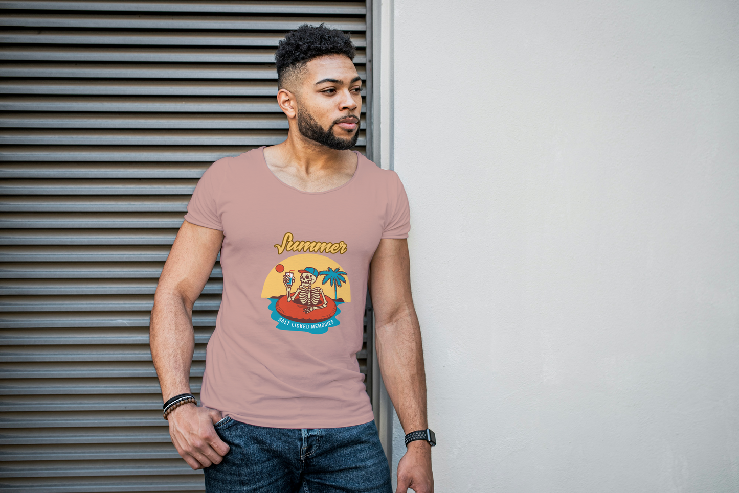 GRAPHIC PRINTED CLASSIC CREW TSHIRT - SUMMER SALT LICKED MEMORIES